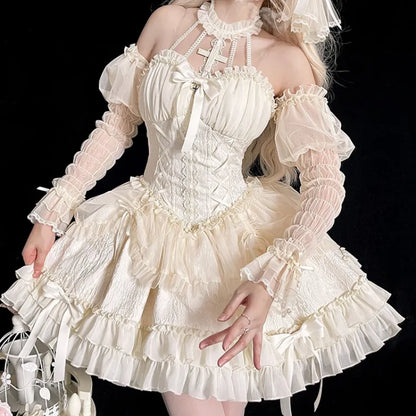 Cross Belle Ivory Halter Neck Corset Dress Balletcore Princess Lolita JSK