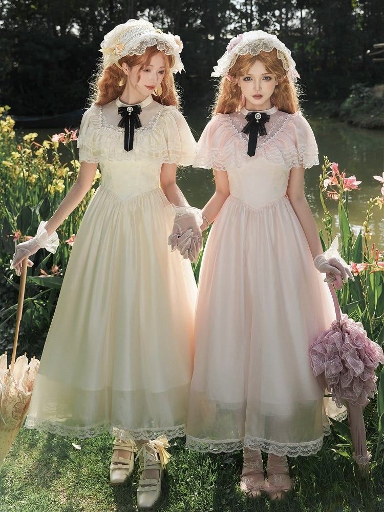 Lolita Piece Elegant Illusion Neck Waist Dress Basque Pink One Edward Neckline