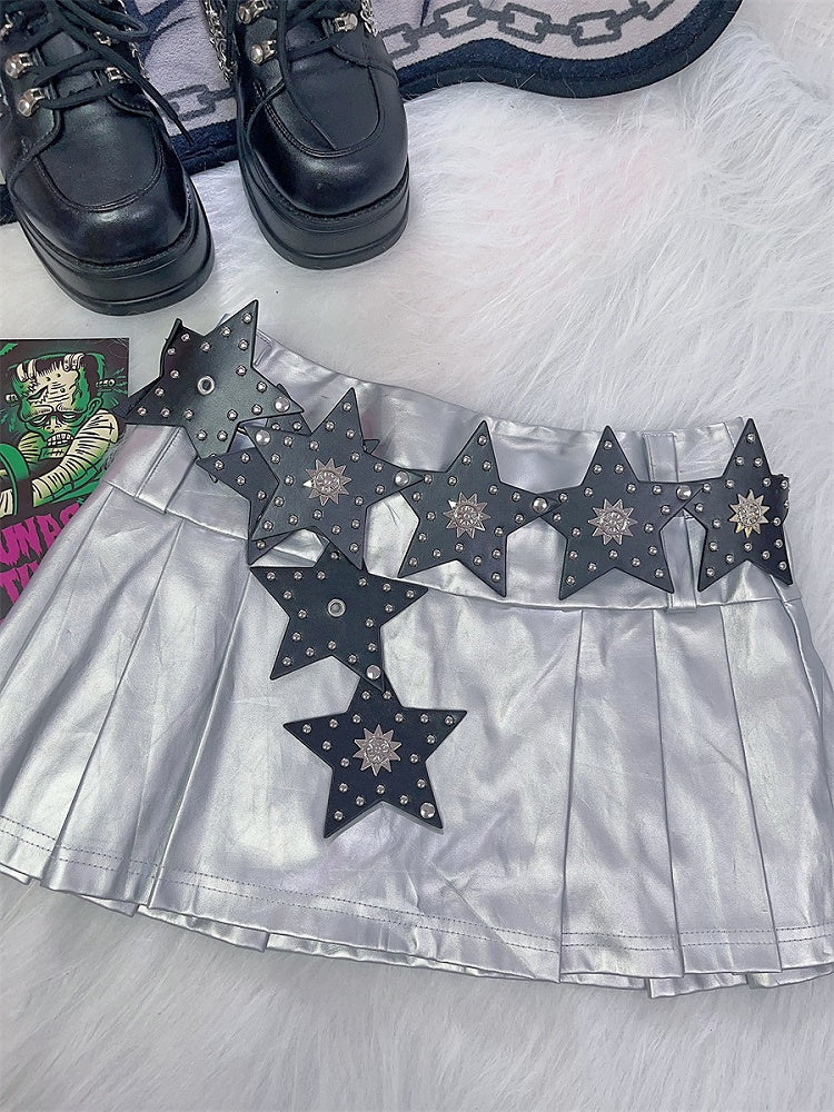 Stars Pop Punk Black PU Waist Belt