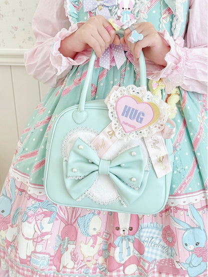 Beaded Sweet Heart Bag Lolita Green Decorated Hand Bowknot Plush