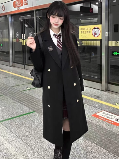 Badge Uniform Decorated Black JK Version Thicken Coat