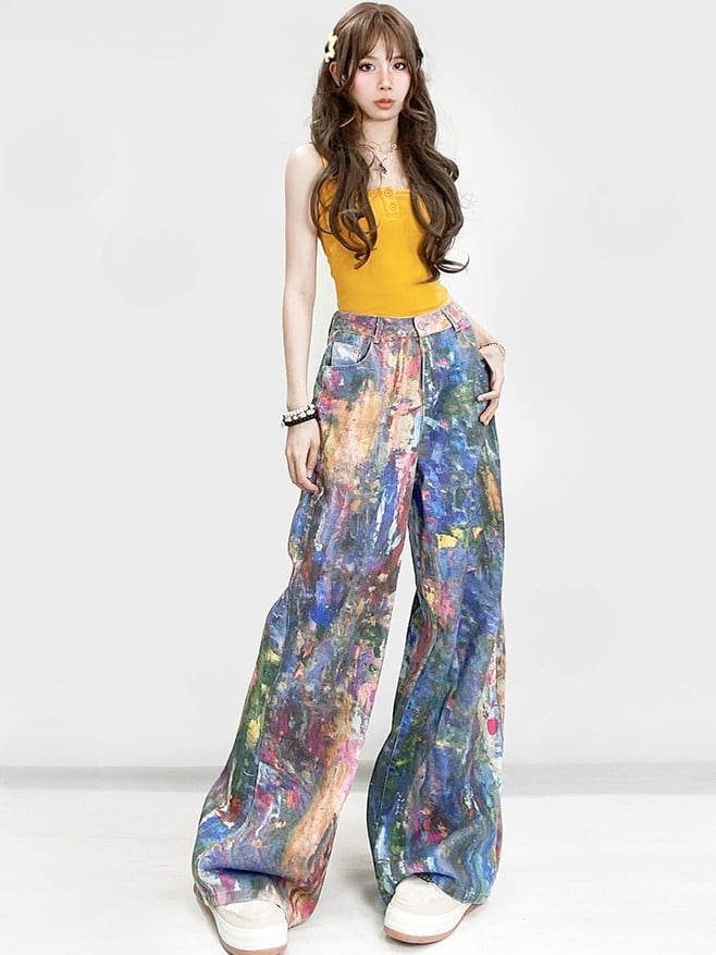 Cut Colorful Glamorous Y2K Jeans Wide-leg