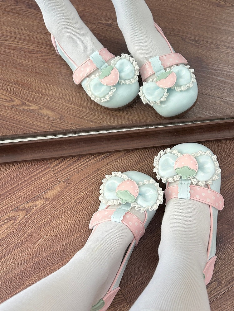 Strawberry Shoes Leahter T-Velcro Strap Blue PU - Bow Sweet in Closures Top Flat