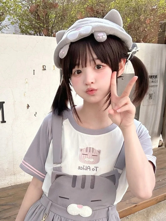 Gray and White Colorblock Design Round Neck T-Shirt