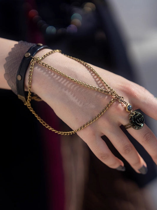 Snake Strampunk PU And Chains Ring Bronze Rose Bracelet Scale With Design