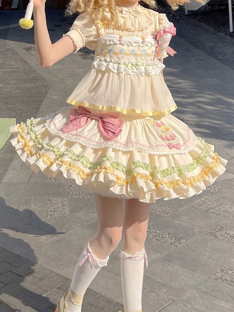 Jumper Cake Strawberry Skirt Pastel Color Summer Cream Embroidery Sweet Lolita