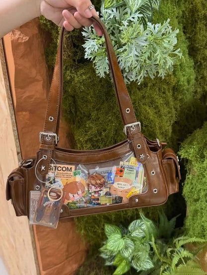 Bag Ita Charm Y2K With Shoulder Brown PU Star