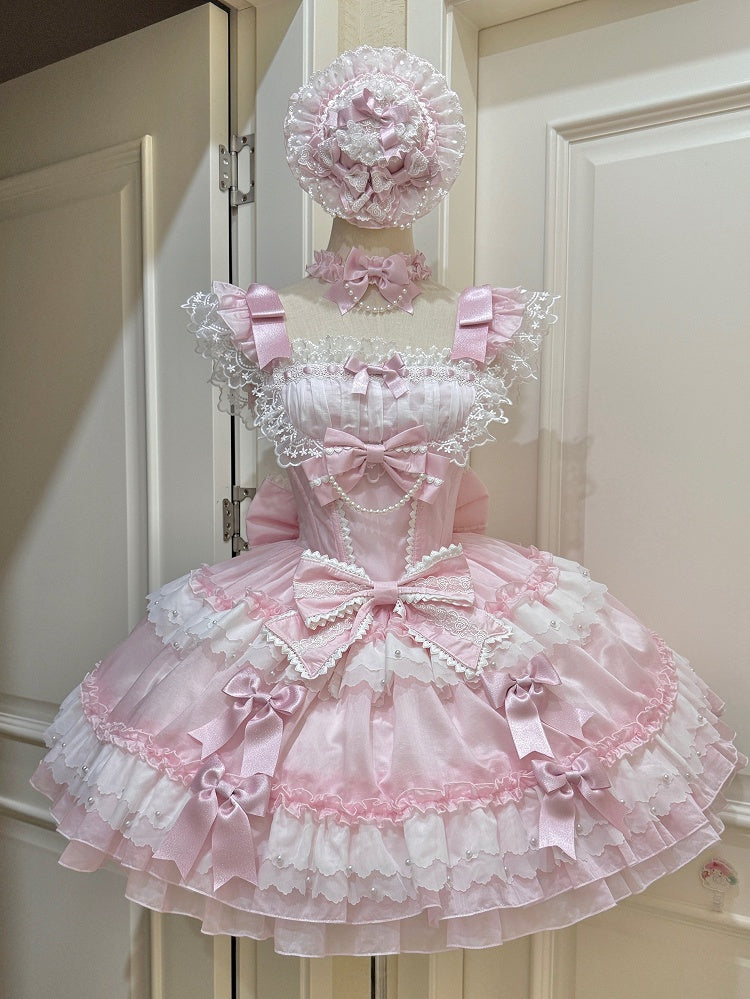 Akzente Prinzessin Details Schleife Kleid Lolita und Perle Rosa Süß