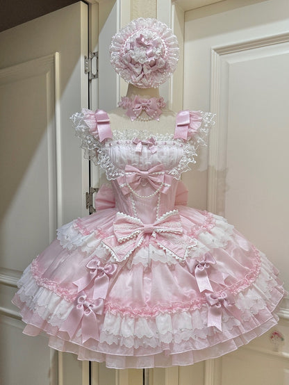 Akzente Prinzessin Details Schleife Kleid Lolita und Perle Rosa Süß
