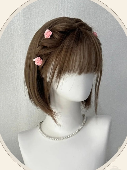 Light Brown Short Straight Synthetic Wig With Bangs