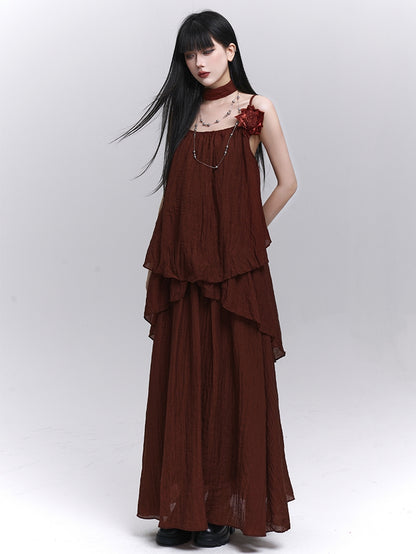 with Scarf Embellished Wine Red Floral / Cami Top