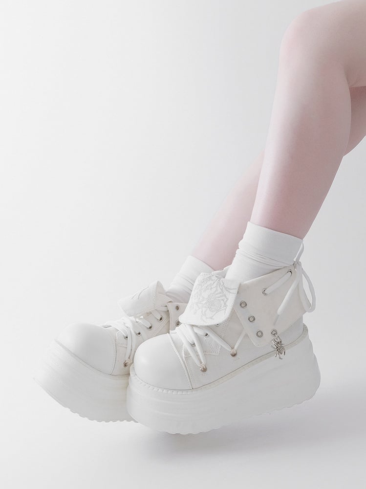White Punk Spider Platform Sneakers