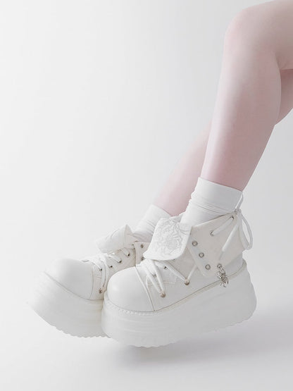 White Punk Spider Platform Sneakers