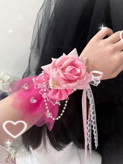 Charm Floral Pink Hairclip/Choker/Bracelet Beaded