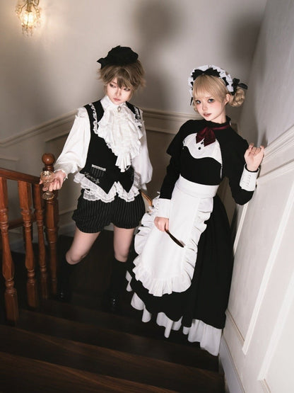 Black and White Juliette Sleeves Maid Apron Waist Lolita One Piece