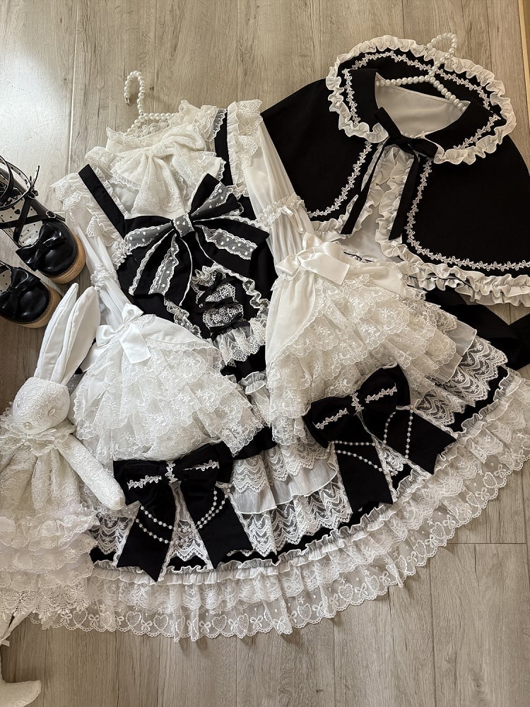 Tiered Chain Big Hanayome Black Bead Dress Skirt Bows Decoration Lolita