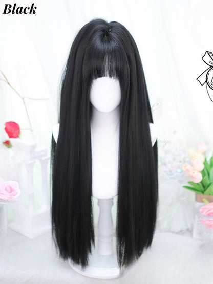 Black/Black Tea/Brown Under Bust Length Straight Wig with Bangs