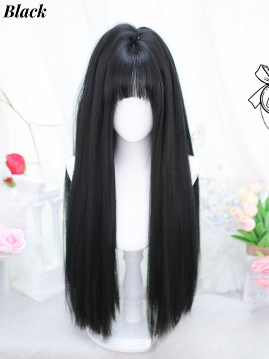 Black/Black Tea/Brown Under Bust Length Straight Wig with Bangs