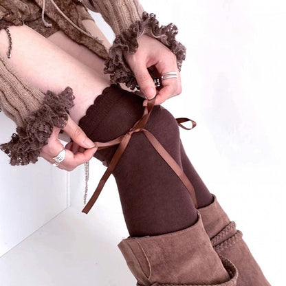 Black / White / Gray / Brown Sweet Self-tie Bowknot JK Stockings