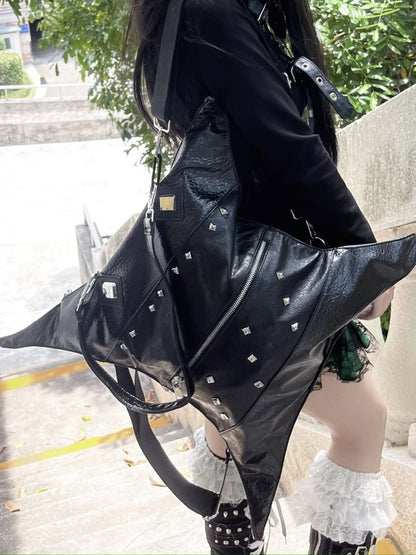 Gothic Punk Studs Black Four-pointed Star Bag