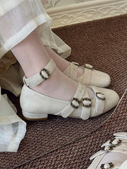 Schuhe - Zehenbereich Crisscross Elegantes Klassisches Design Quadratisch PU Beige Lolita
