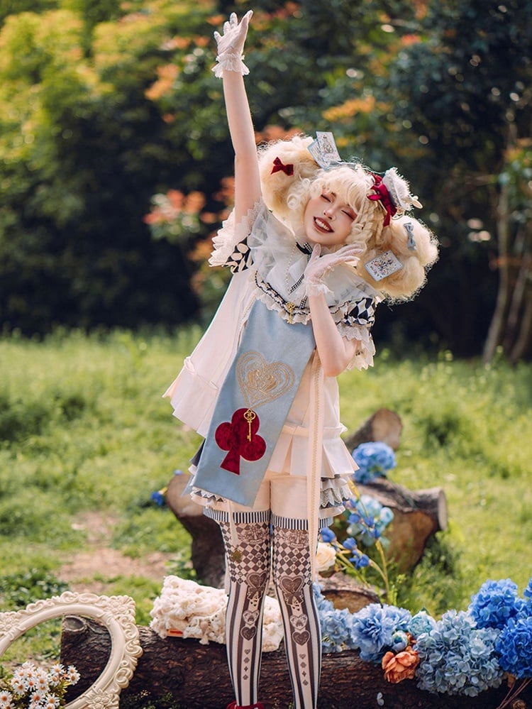Train Ouji Fashion + Poker Shorts+ in Vibes Light Wonderland Card Outfit-Shirt Collar Detachable Theme Alice Blue