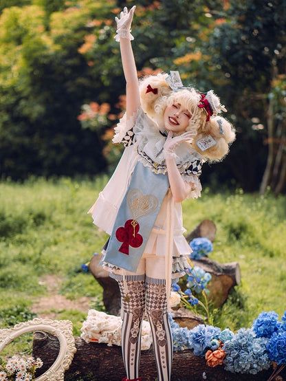 Train Ouji Fashion + Poker Shorts+ in Vibes Light Wonderland Card Outfit-Shirt Collar Detachable Theme Alice Blue