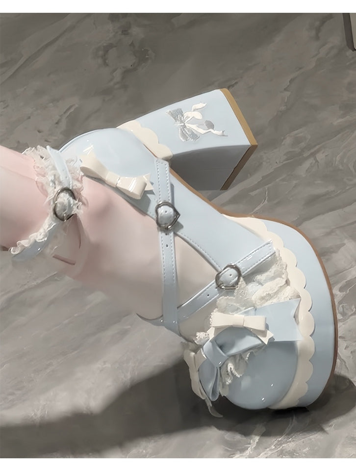 Mary Heel Blue Janes - High Sweet Platform Crisscross Block Lolita Design