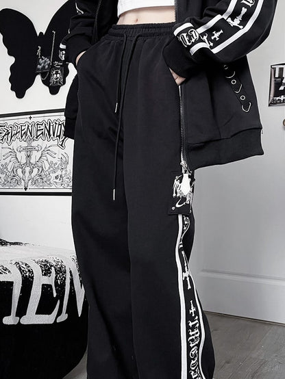 And Cross Letter Sweatpants Gothic Black Prin