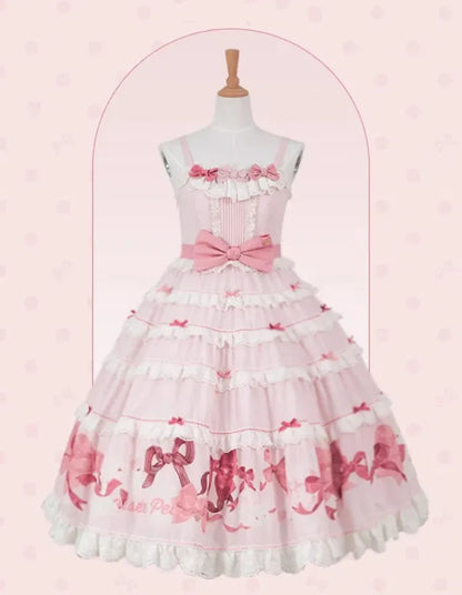 Skirt Sweet Pink Cute and Dress Jumper Bows Print Lolita Bunny