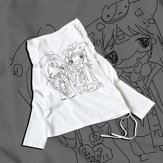 White Anime Girl Print Long Sleeve T-Shirt