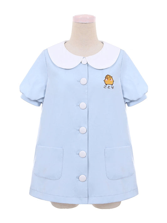 Haut bleu clair à manches bouffantes et col Peter Pan Little Chicken