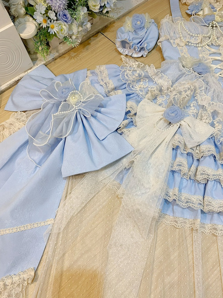 Hanayome Dress Fairy Jumper Tiered Skirt Hem Princess Blue Lolita Flower