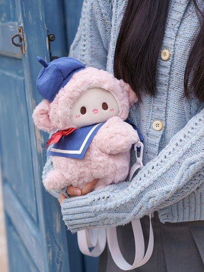 Size Cute Blue Hat Bag Middle/Large Lamb Pink + Collar Sailor Little Plush Backpack/Crossbody