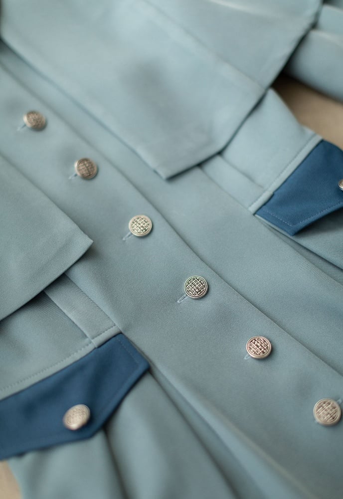 Beauxbatons Uniform Inspired Dusty Blue Elegant Vintage Front Button Placket One Piece with Detachable Cape
