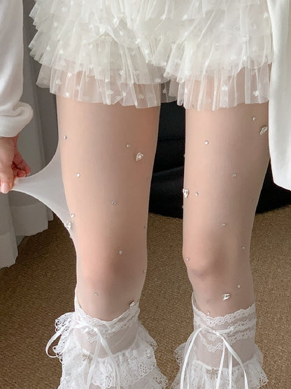 Strumpfhose Weiß Verzierter Strass
