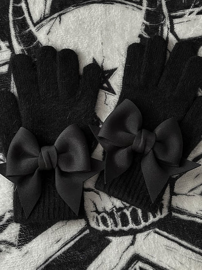 Pads Black Details Gothic Bowknot Finger Cutout at Gloves