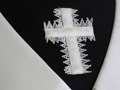 White and Black Nun Lolita Dress Full Set-Bell Sleeves Nun Dress + White Cape + Black Bow Accessory