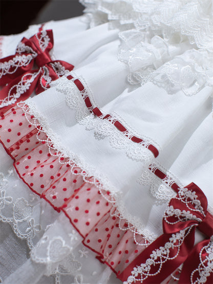 White and Wine Red Lace-up Bow Accents Lace Trim Sweet Princess Dress Lolita Jumper Skirt