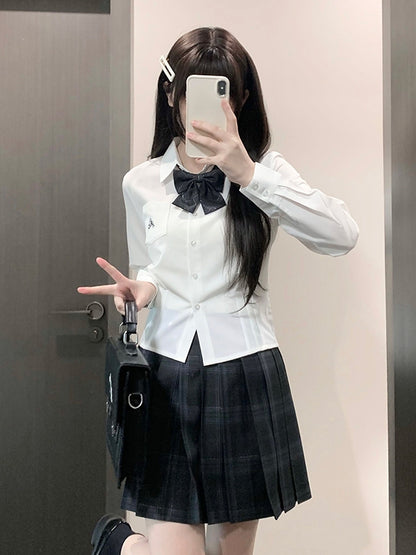 Brief Stil Preppy JK Shirt Weiß Uniform Stickerei