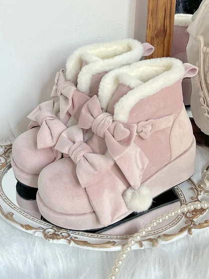 - Lolita Süße Plateaustiefel Pompon Winter Charm Pink