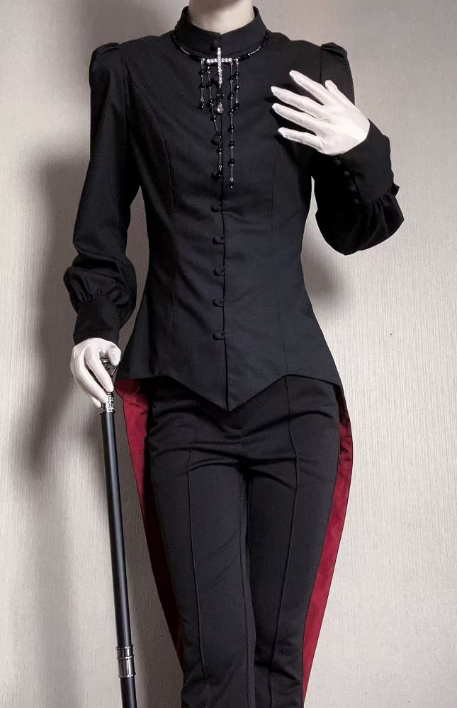 Ouji Mandarin Black Long Fashion Top Lolita Tail Swallow Collar Sleeves