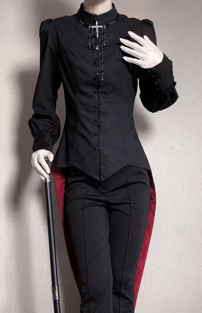 Ouji Mandarin Black Long Fashion Top Lolita Tail Swallow Collar Sleeves