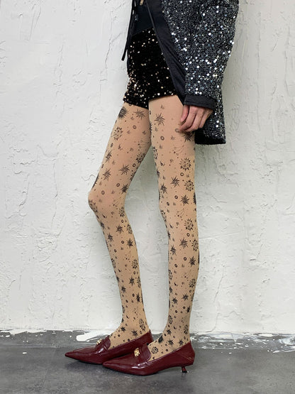 Punk Nude Irregular Sunflower Print Tights