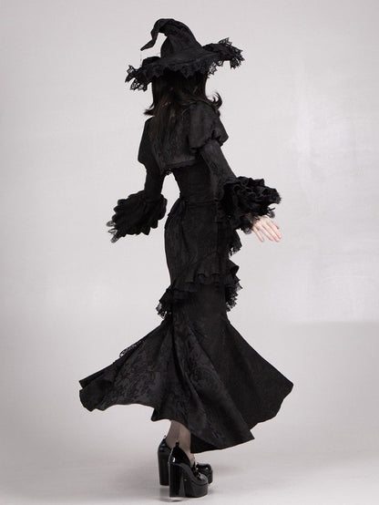 Vampire Black Bell Gothic Cuffs Long Layered Ruffle Lolita