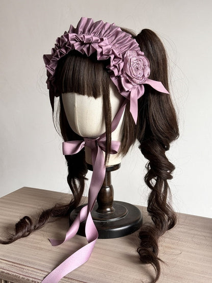 Purple/Pink Hairband Embellishments Ruffled with Lolita Rosette