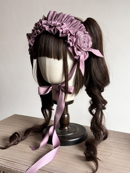 Purple/Pink Hairband Embellishments Ruffled with Lolita Rosette