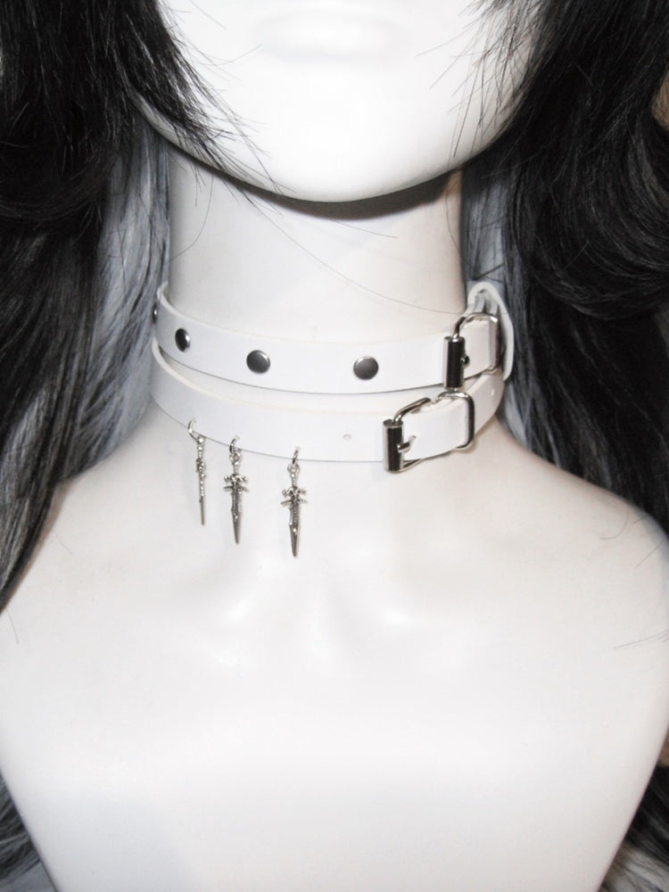 White Stud Sword Pendant Punk Choker