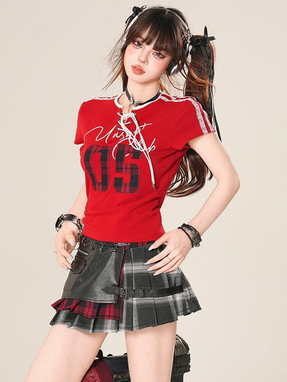 Bittersweet Pattern Skirt Plaid Black Pleated Decorated Buckle