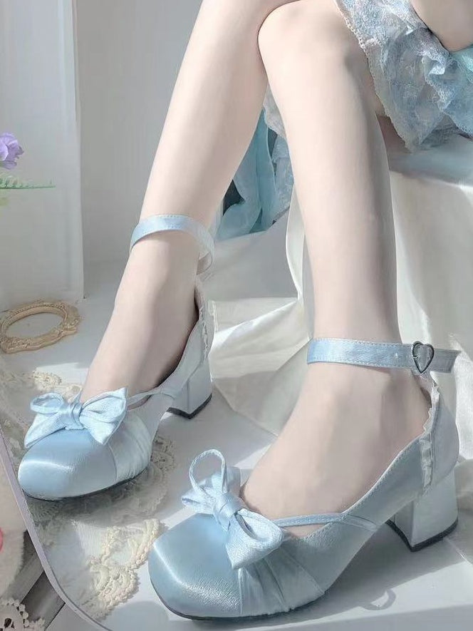 With Dual Blue Straps Bow Detachable Ankle Top Janes at Elegant Mary Buckle